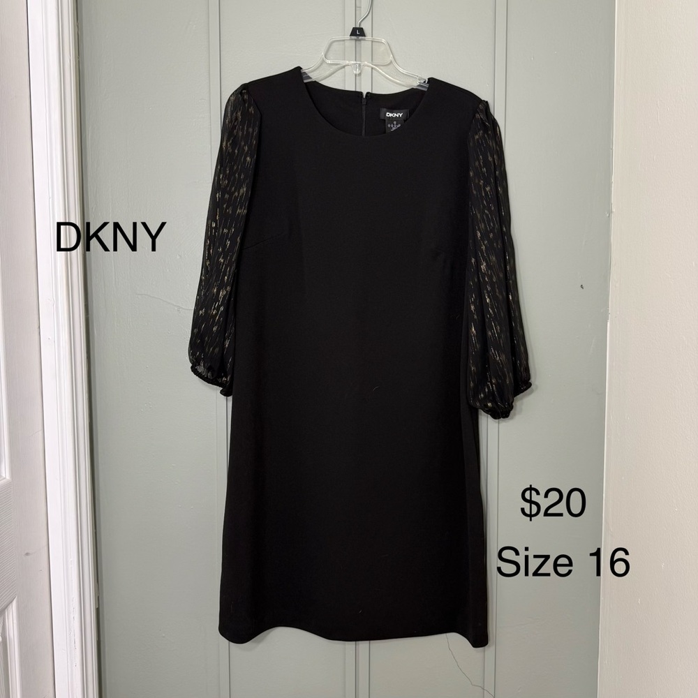 DKNY Black Dress with Sheer/Patterned Sleeves